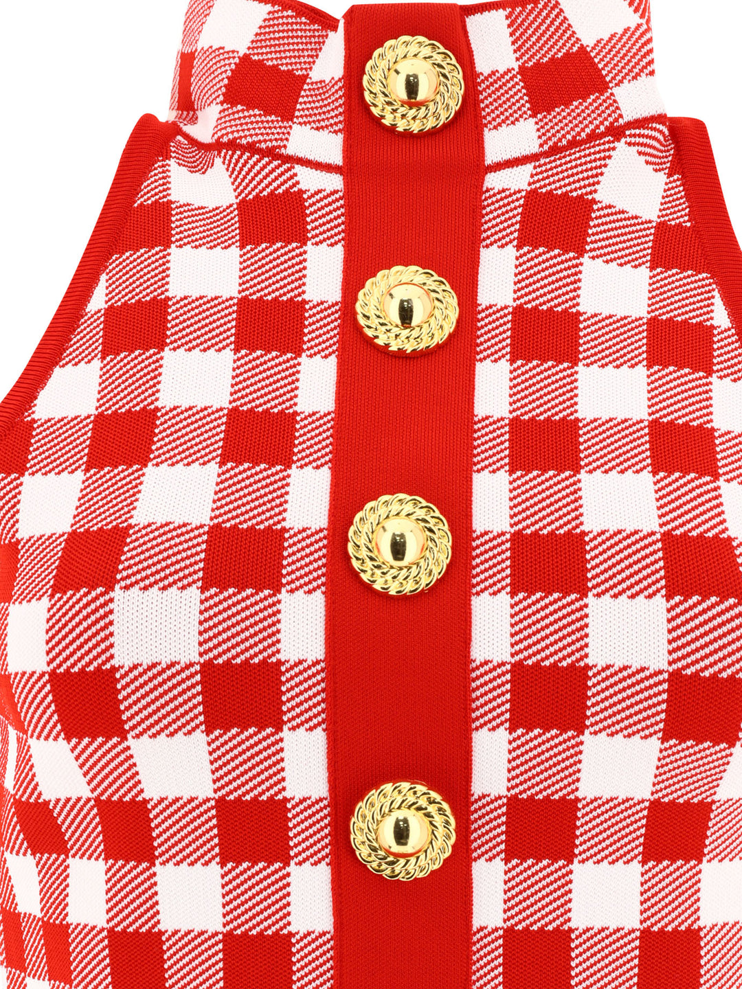 Fine Gingham Knit Sleeveless Top Tops Red