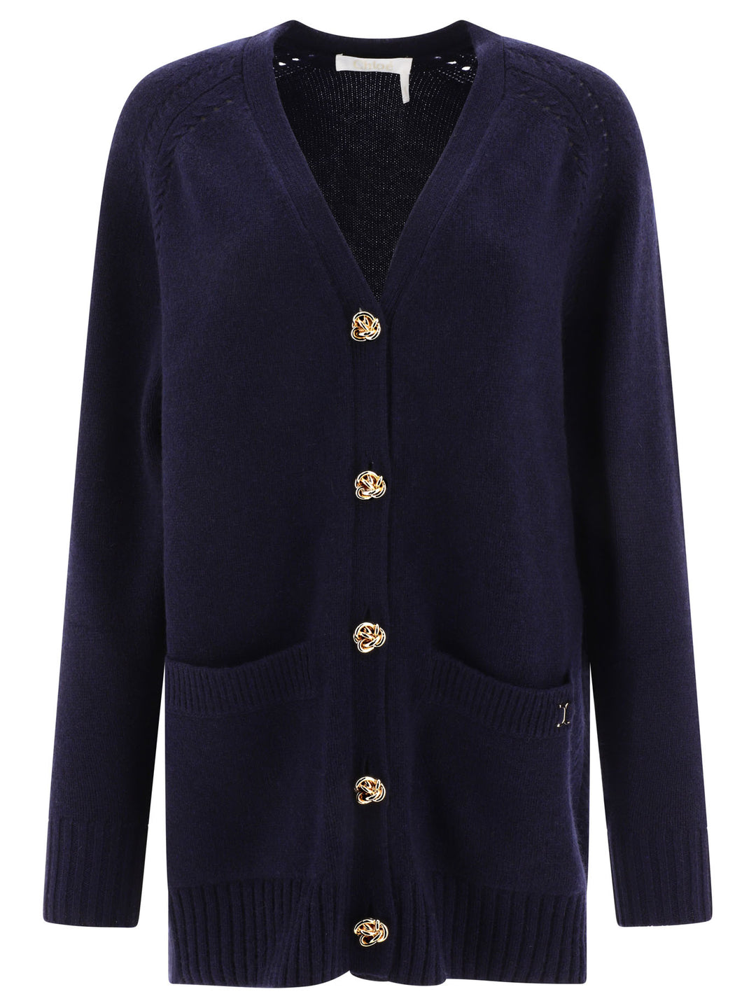 Generous V-Neck Cardigan Knitwear Blue