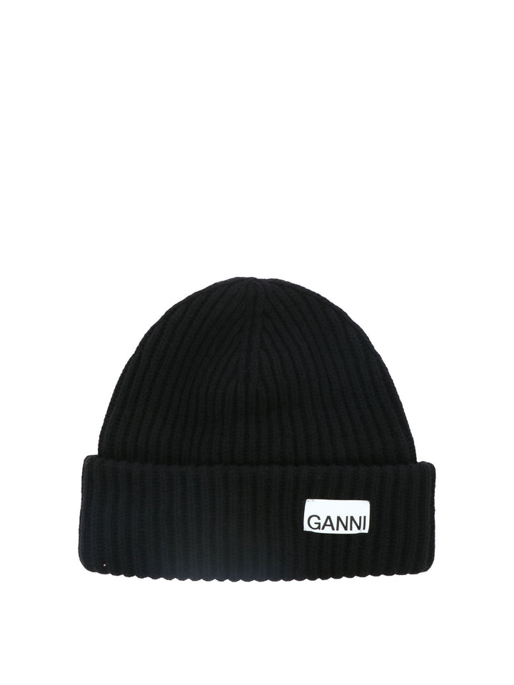 Ribbed Beanie With Patch Hats Black