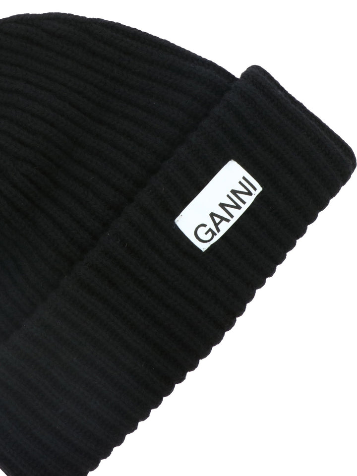 Ribbed Beanie With Patch Hats Black