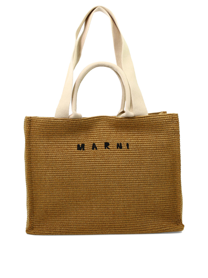 Tote In Raffia-Effect Fabric Shoulder Bags Beige