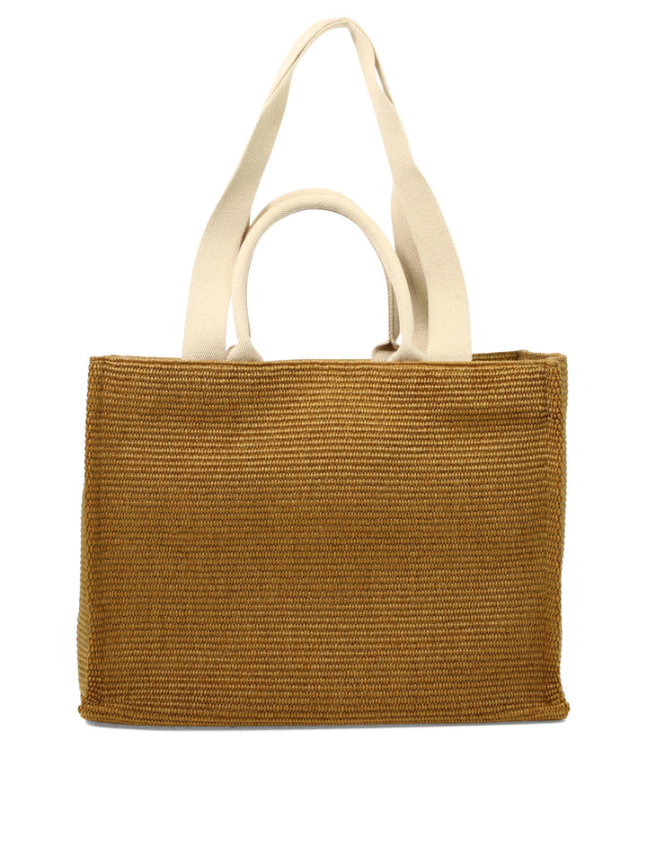 Tote In Raffia-Effect Fabric Shoulder Bags Beige