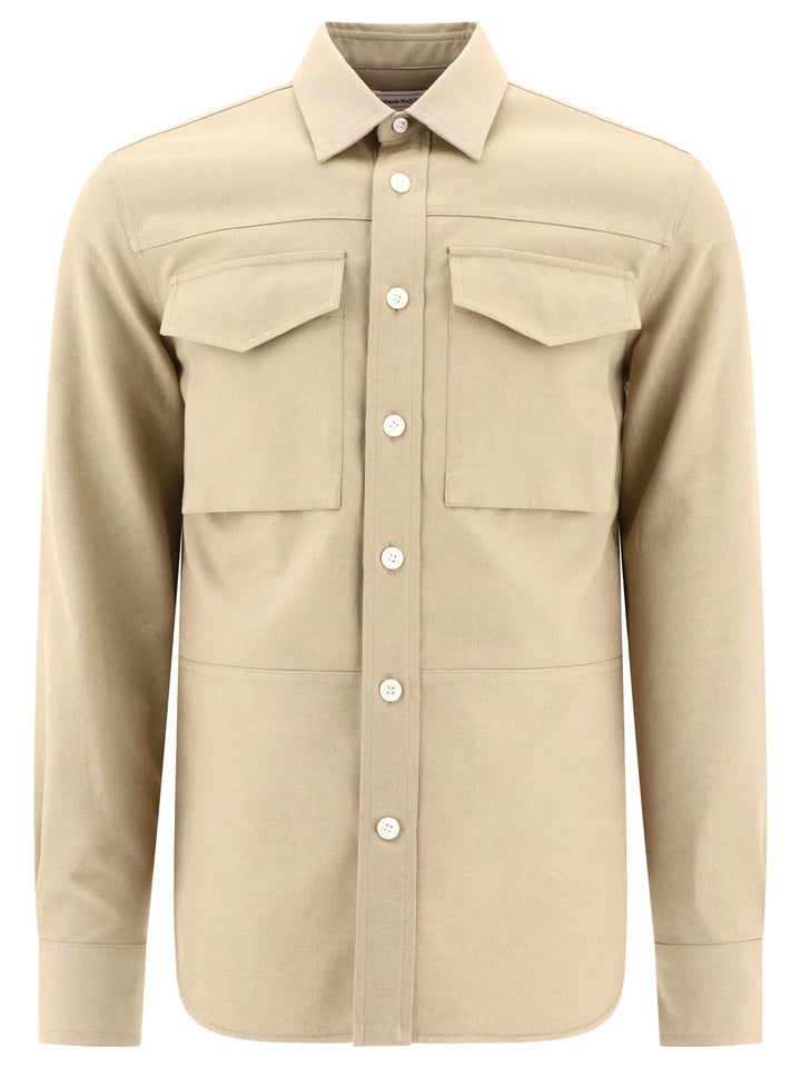 Overshirt With Flap Pockets Jackets Beige