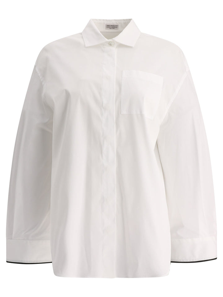 Poplin Shirt With Shiny Cuff Details Shirts White