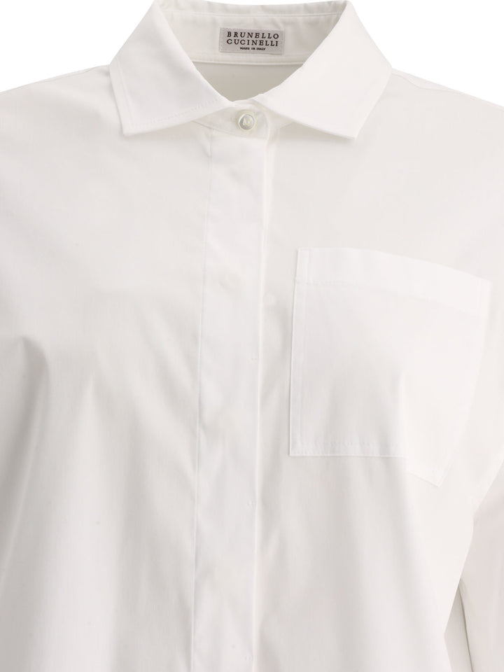 Poplin Shirt With Shiny Cuff Details Shirts White