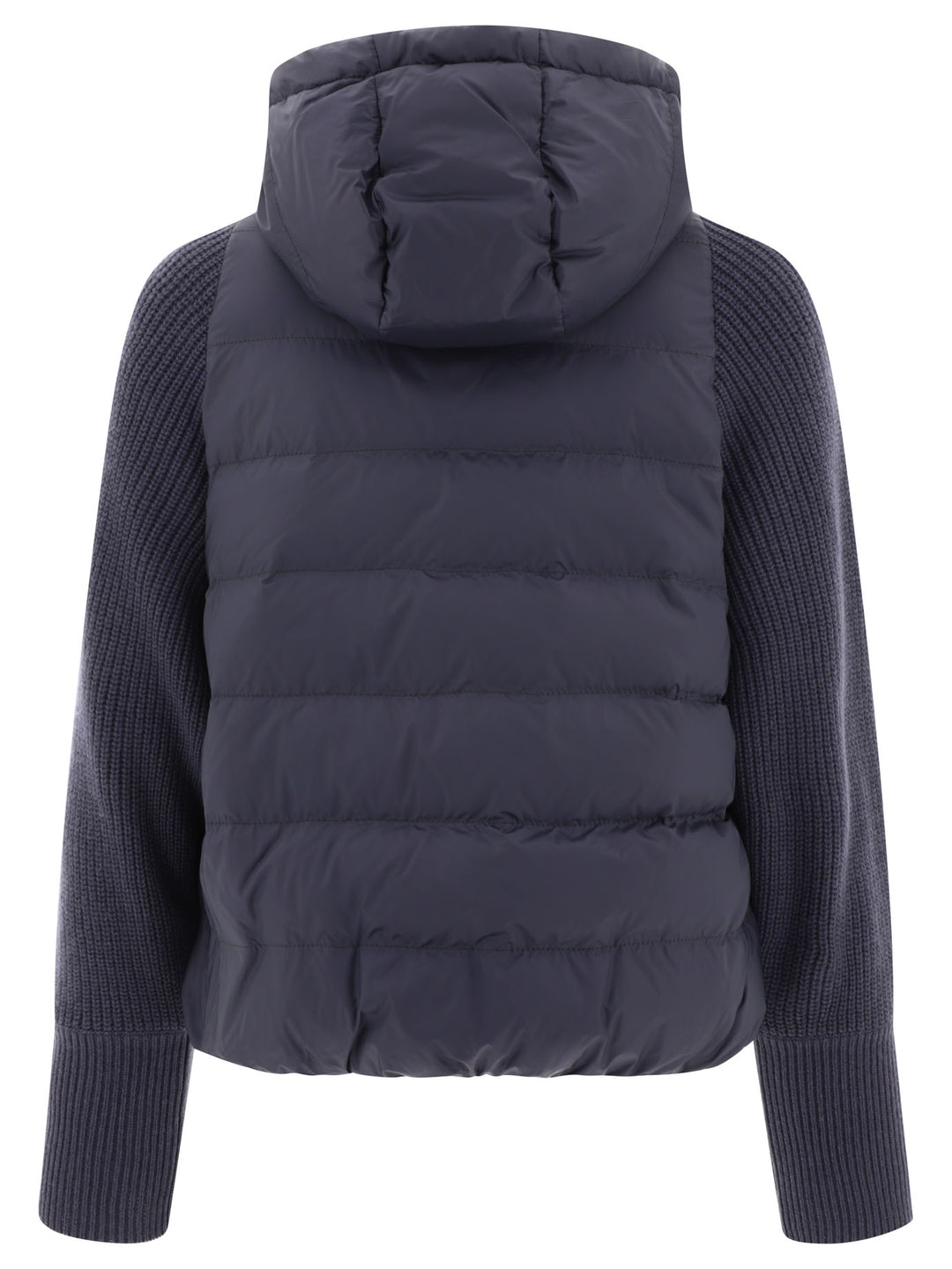 Down Jacket With Monili, Knitted Hood And Sleeves Jackets Blue