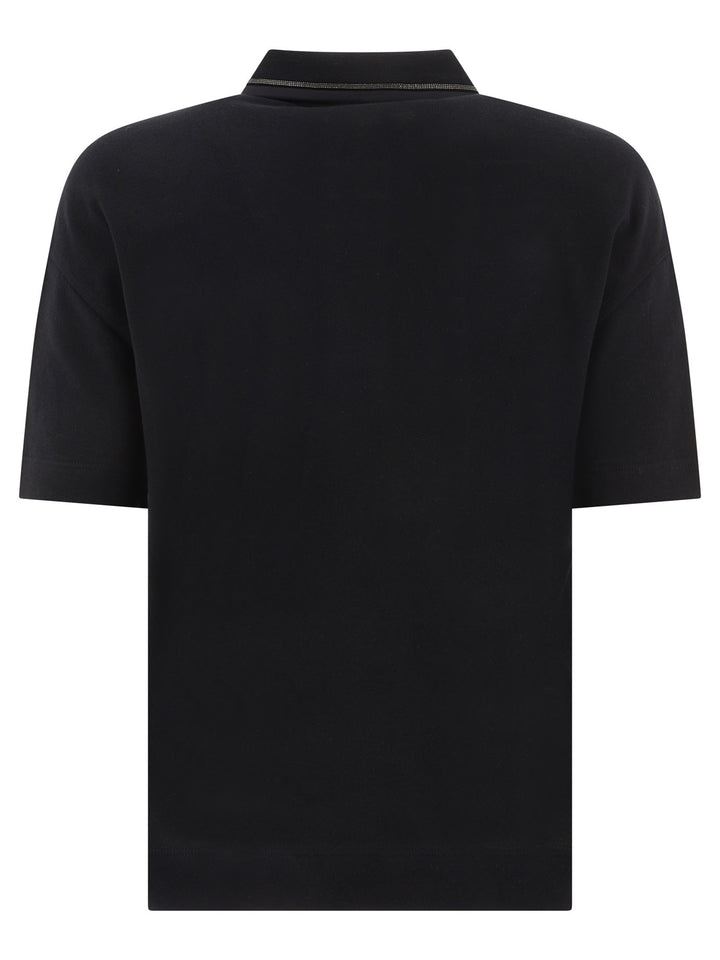 Piqué Polo Shirt With Monili Polo Shirts Black