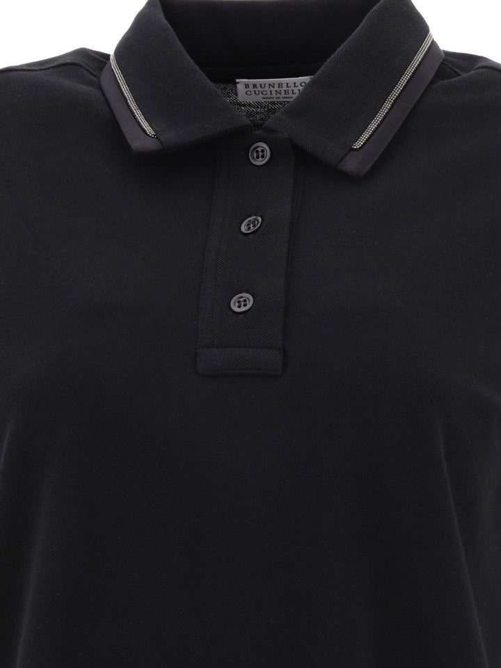 Piqué Polo Shirt With Monili Polo Shirts Black