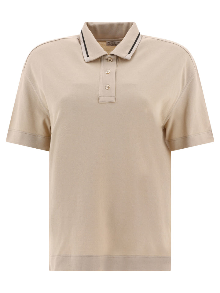 Piquet Polo Shirt With Monili Polo Shirts Beige