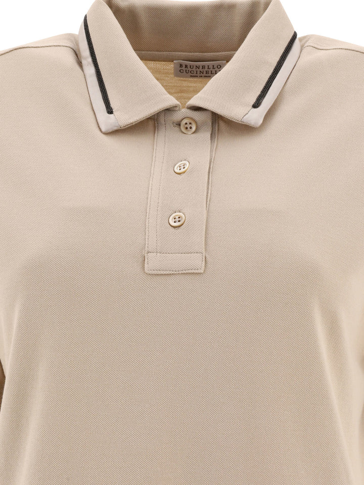 Piquet Polo Shirt With Monili Polo Shirts Beige