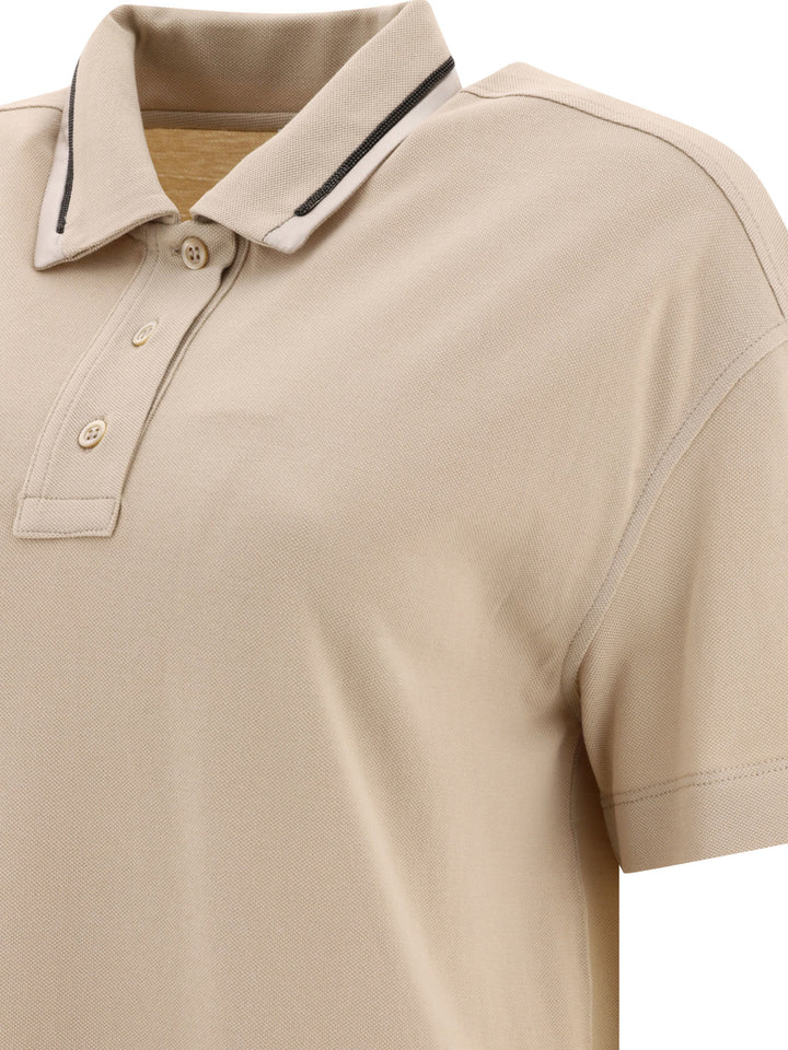 Piquet Polo Shirt With Monili Polo Shirts Beige