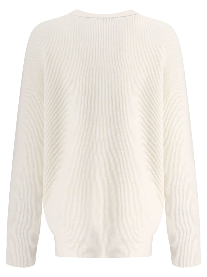 Cashmere English Rib Sweater With Monili Knitwear White