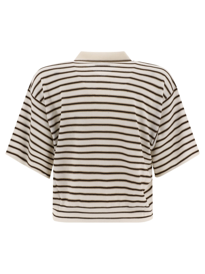 Sparkling Stripe Polo Shirts Brown