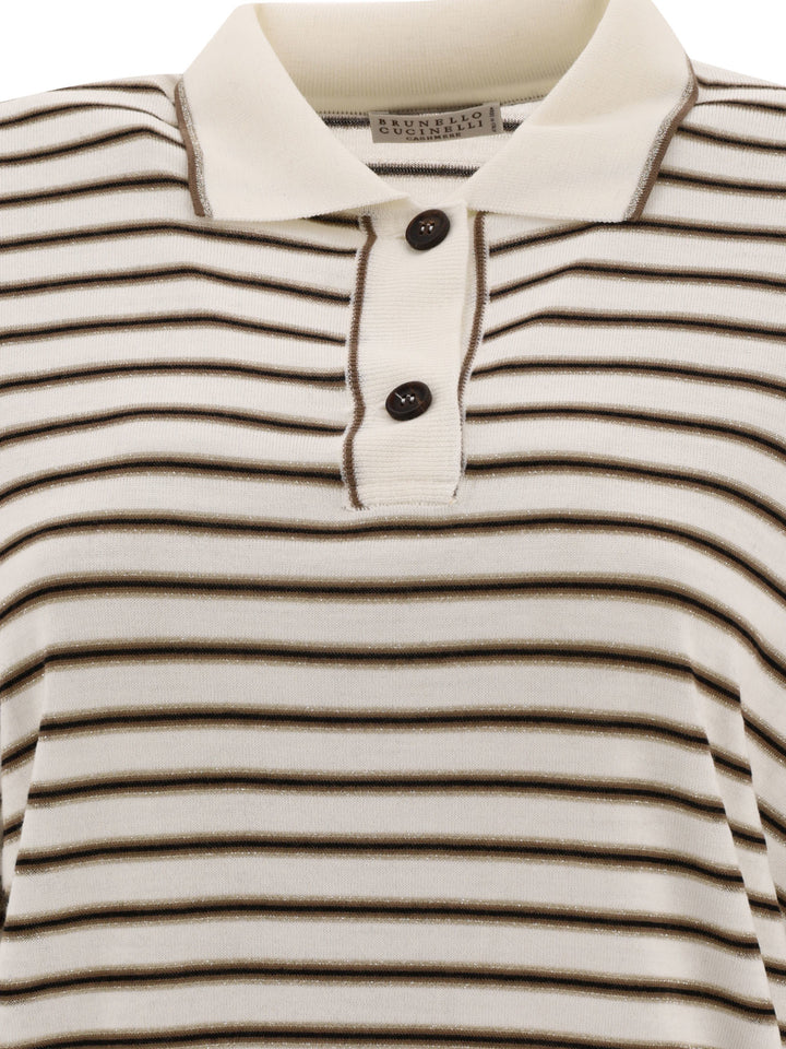 Sparkling Stripe Polo Shirts Brown