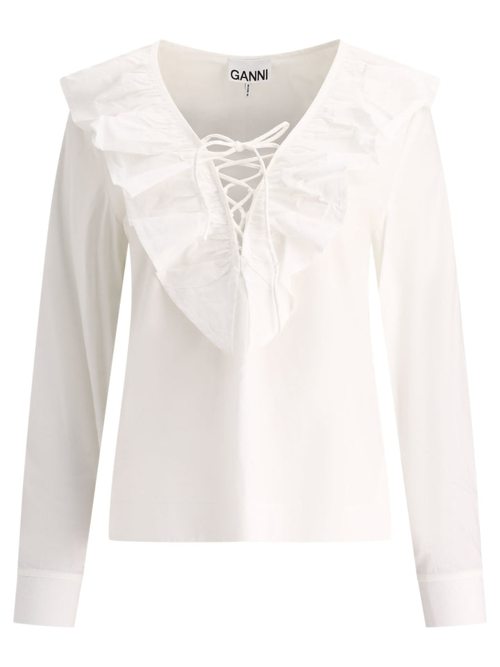 Ruffled Blouse Tops White