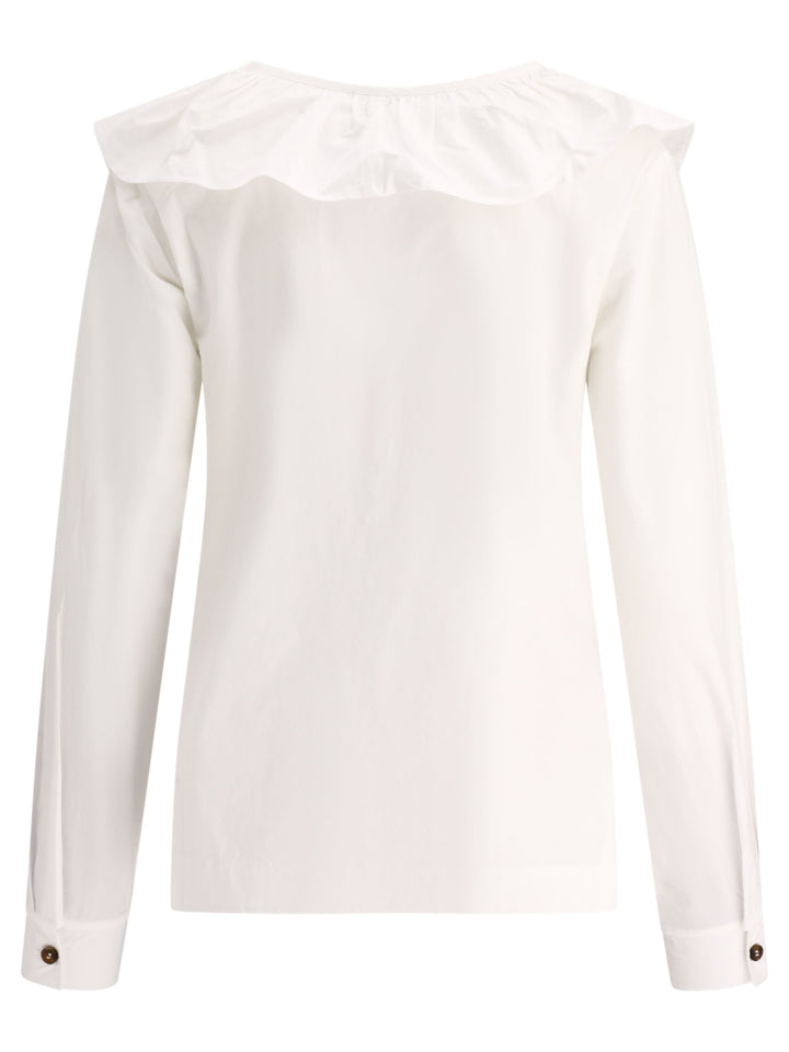 Ruffled Blouse Tops White