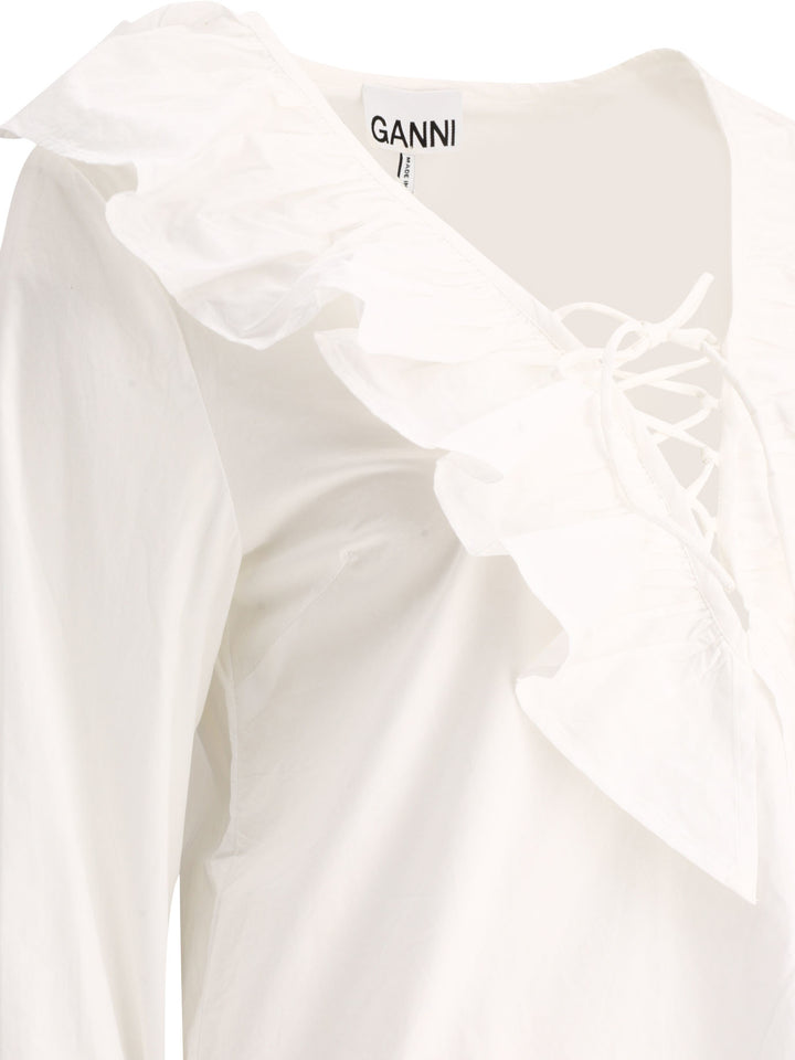 Ruffled Blouse Tops White