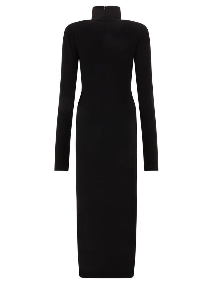 Turtleneck Side Slit Gown Dresses Black