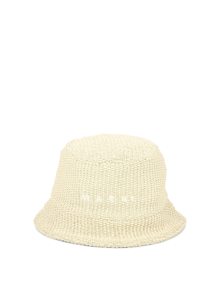 Raffia Bucket Hat With Logo Embroidery Hats Beige