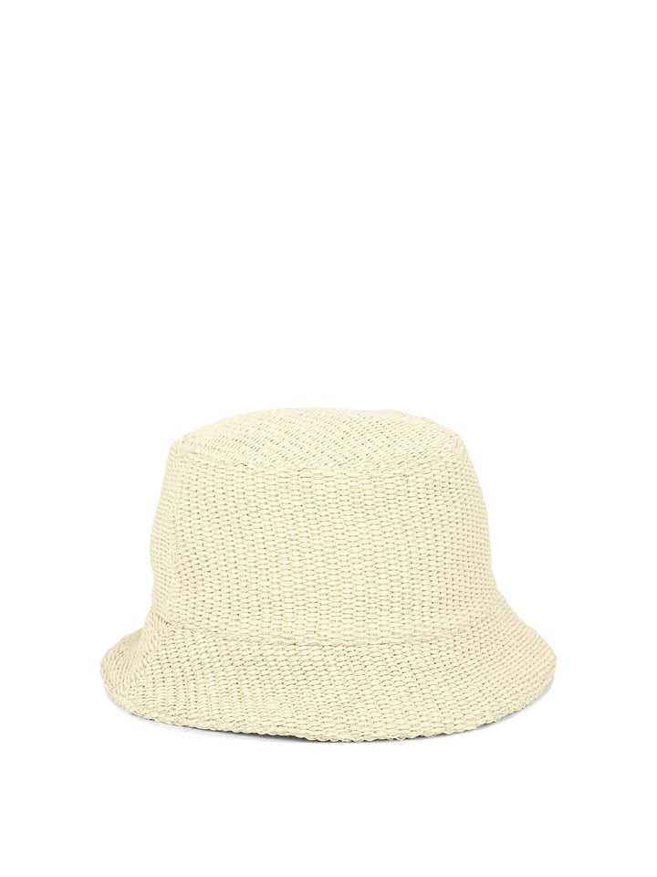 Raffia Bucket Hat With Logo Embroidery Hats Beige