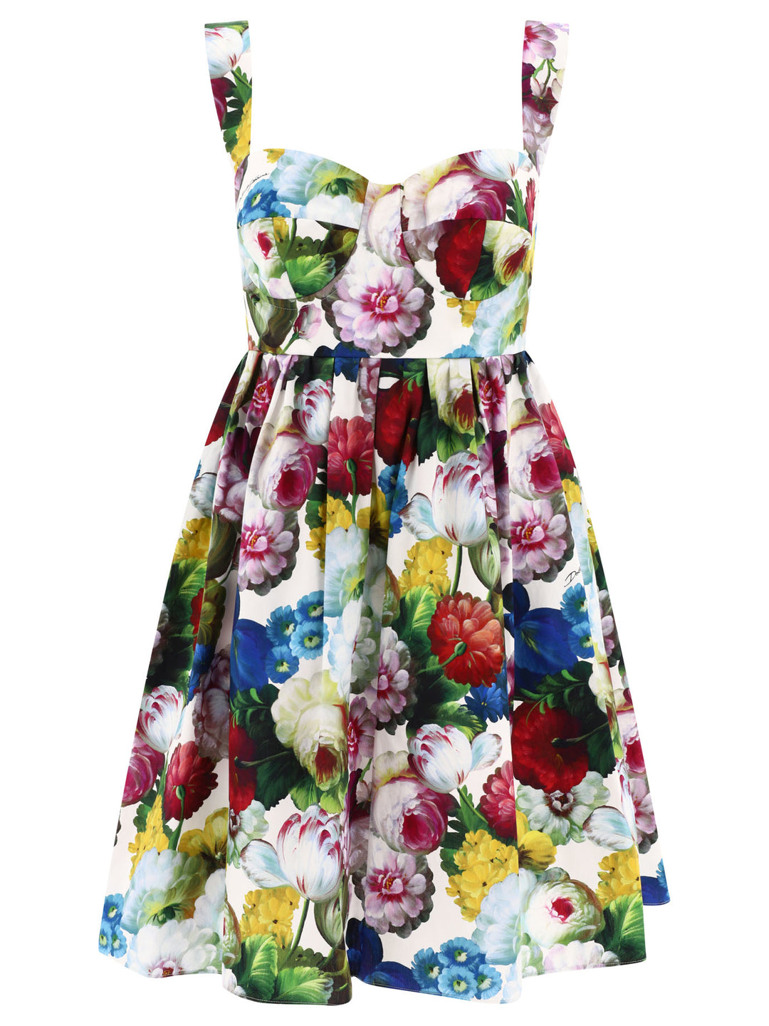 Short Cotton Corset Dress With Nocturnal Flower Print Dresses White