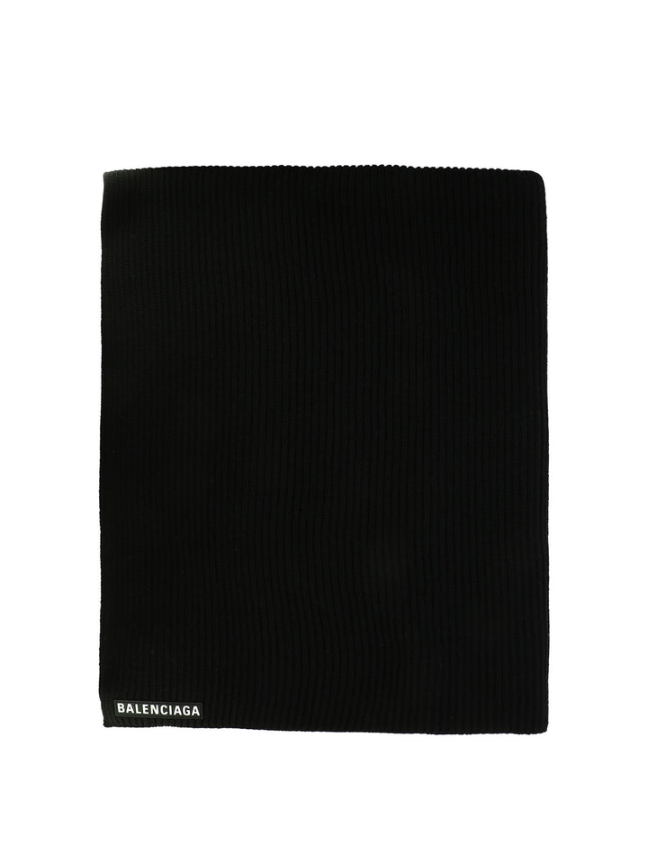 Logo-Patch Wool Scarf Scarves Black