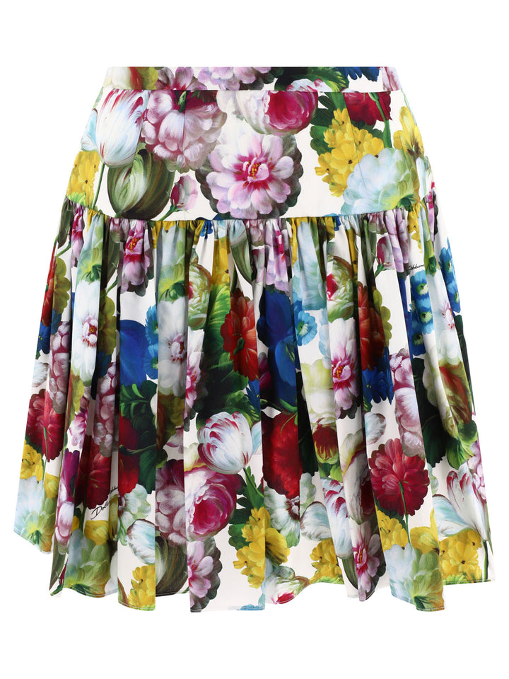 Short Cotton Skirt With Nocturnal Flower Print Skirts White