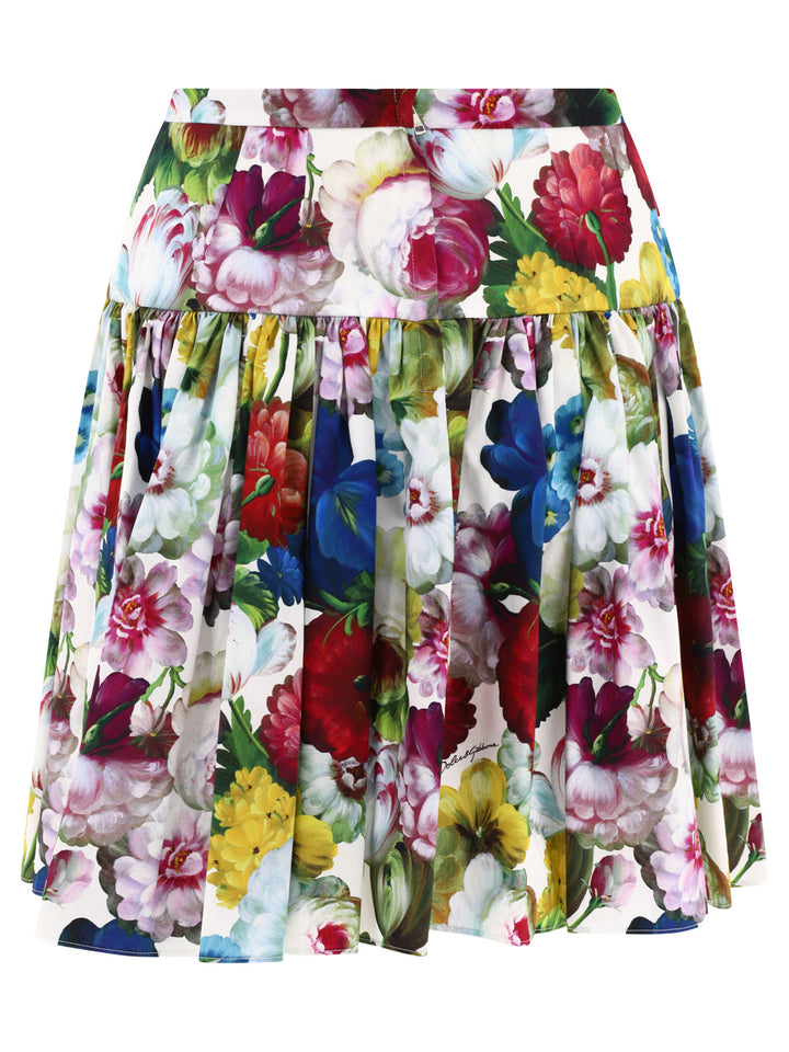 Short Cotton Skirt With Nocturnal Flower Print Skirts White