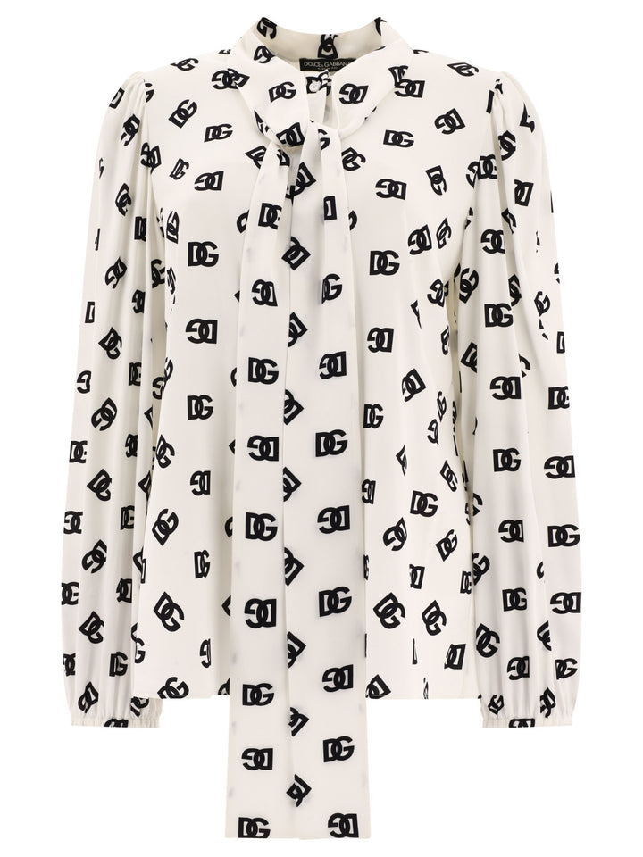 Charmeuse Shirt With All-Over Dg Logo Print Shirts White