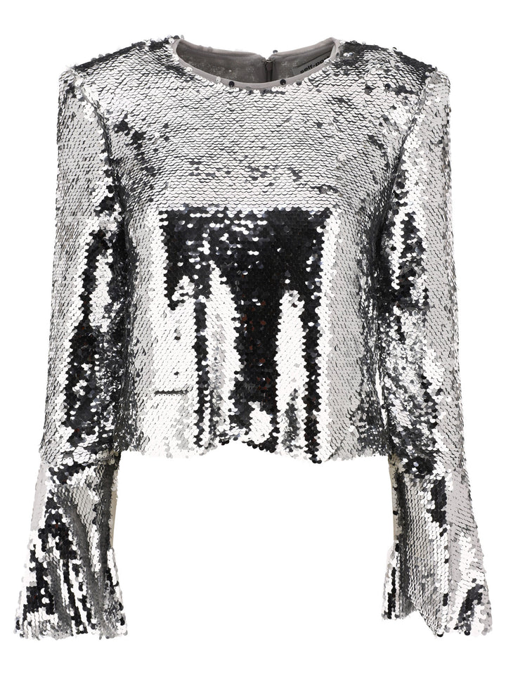 Sequinned Flared Top Tops Silver