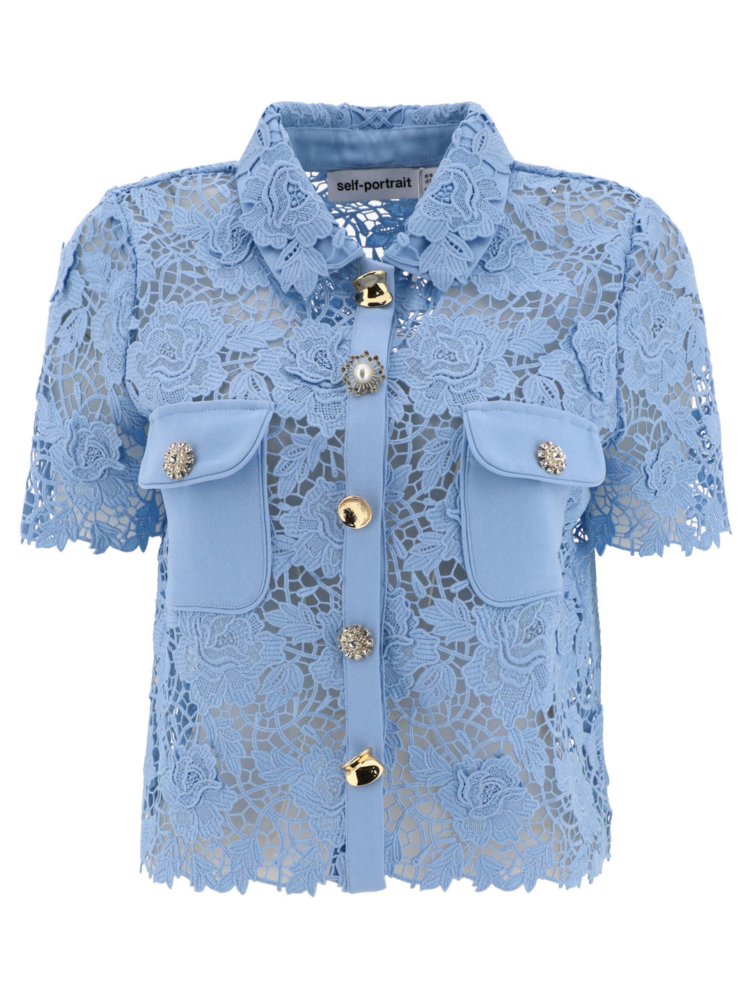 Lace Collar Top Tops Light Blue