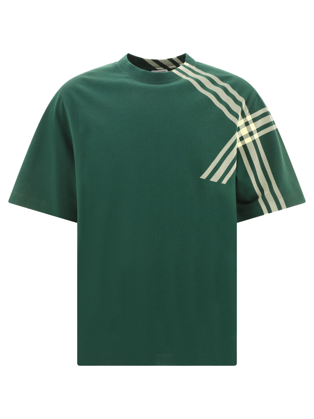 Check Sleeve Cotton T-Shirt T-Shirts Green