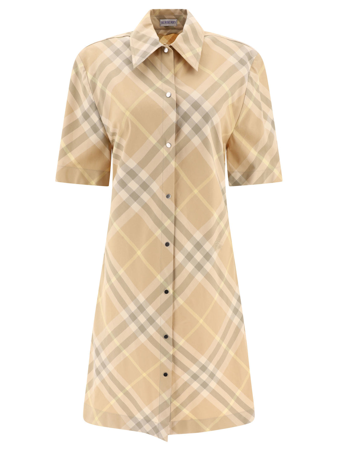 Check Cotton Shirt Dress Dresses Beige