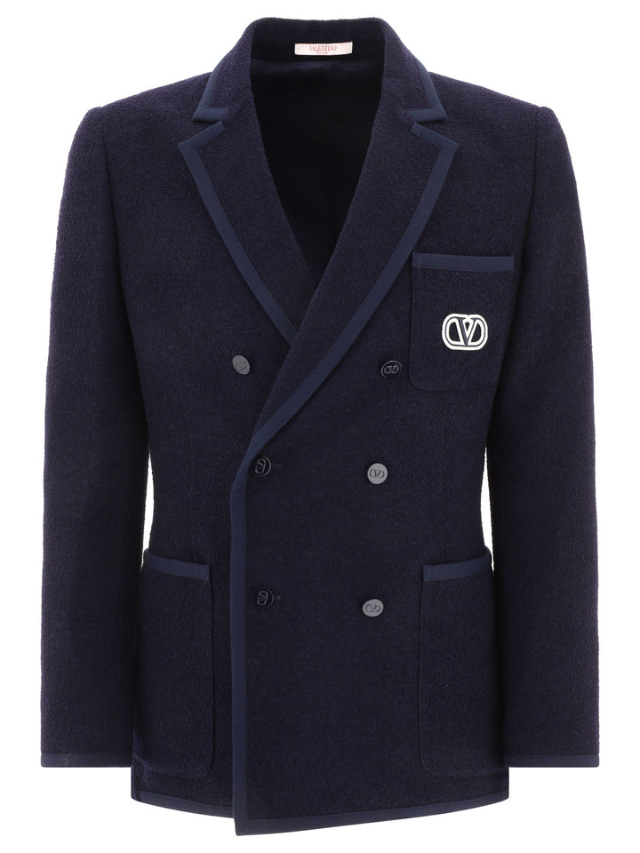 Bouclé Wool Blazer With Vlogo Signature Embroidery Jackets Blue