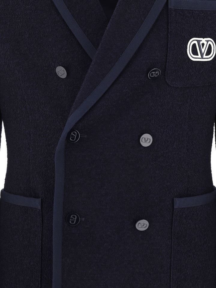 Bouclé Wool Blazer With Vlogo Signature Embroidery Jackets Blue