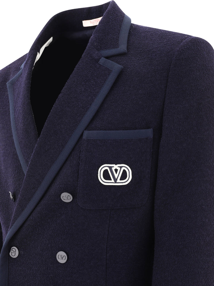 Bouclé Wool Blazer With Vlogo Signature Embroidery Jackets Blue