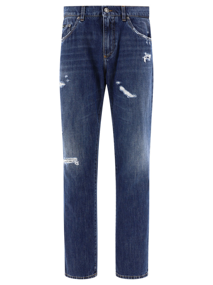 Straight Leg  With Ripped Details Jeans Blue