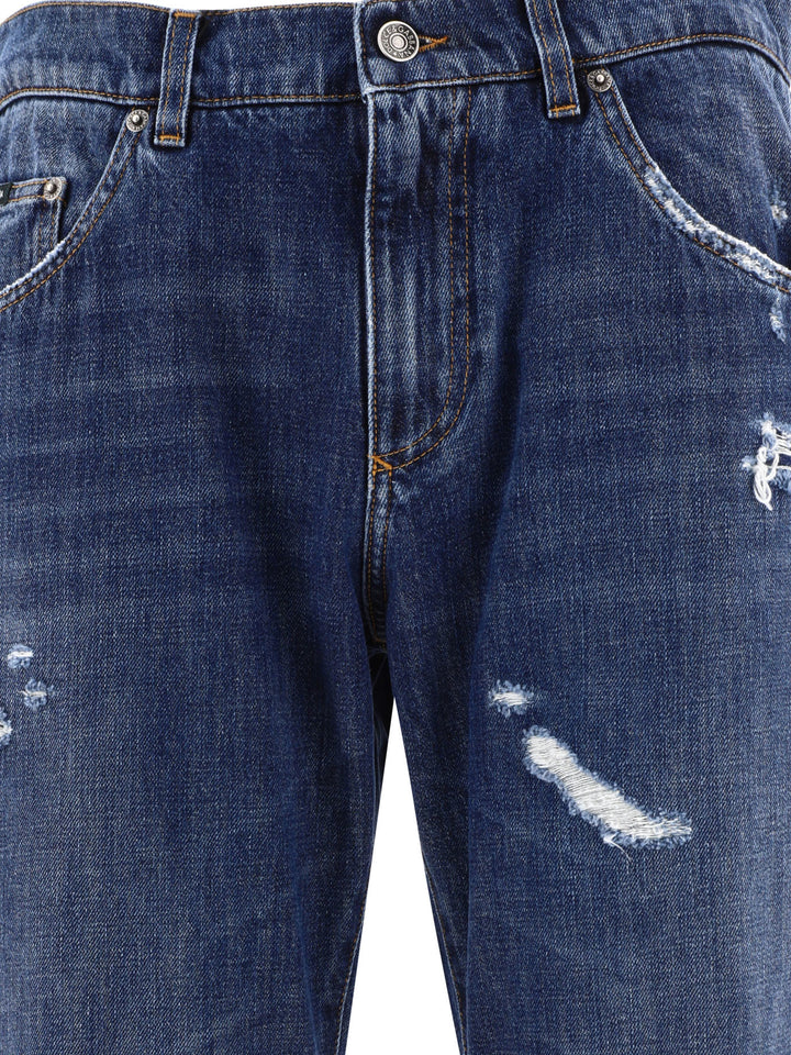 Straight Leg  With Ripped Details Jeans Blue