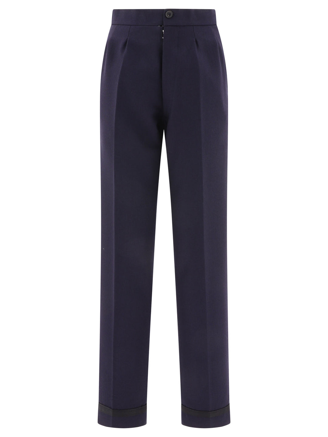 Herringbone Wool Pleated Trousers Black