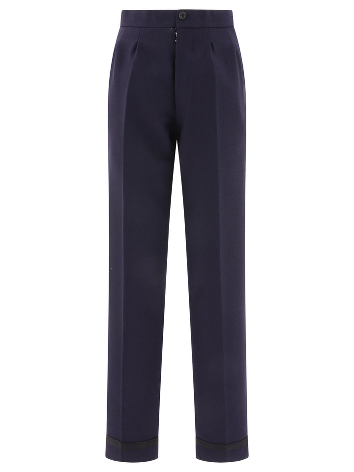 Herringbone Wool Pleated Trousers Black