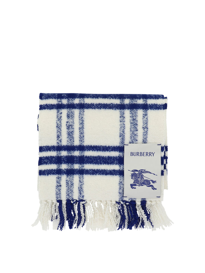 Check Wool Scarf Scarves Blue