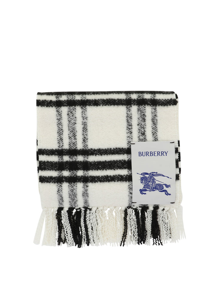 Check Wool Scarf Scarves White