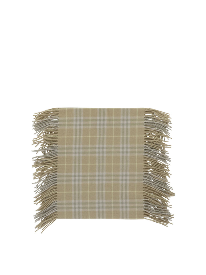 Check Cashmere Fringed Scarf Scarves Beige