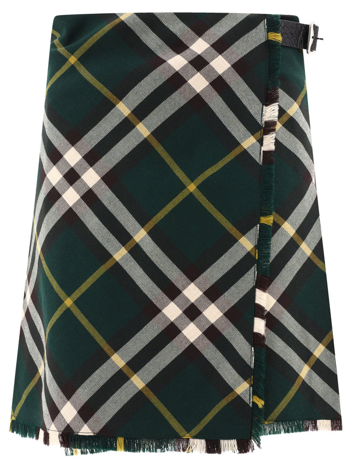 Check Wool Kilt Skirts Green