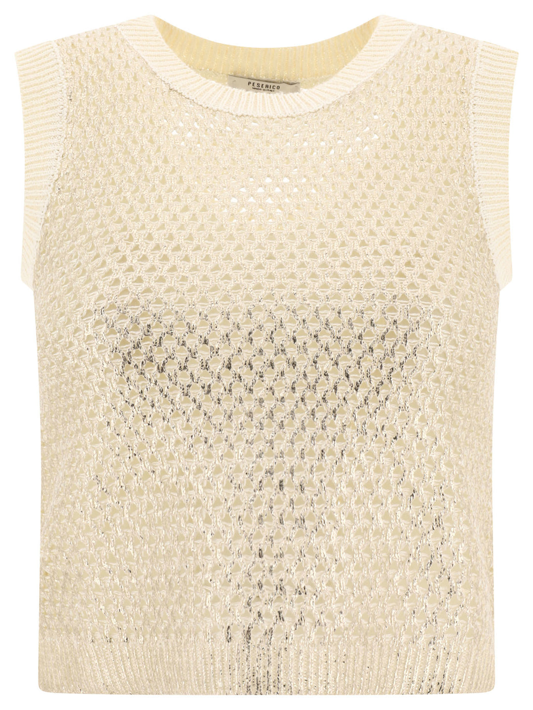 Lamé Openwork Top Tops Beige