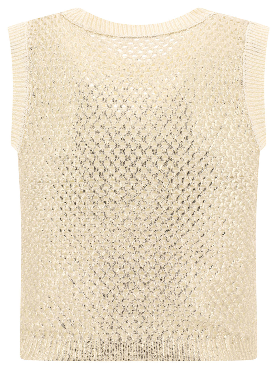 Lamé Openwork Top Tops Beige