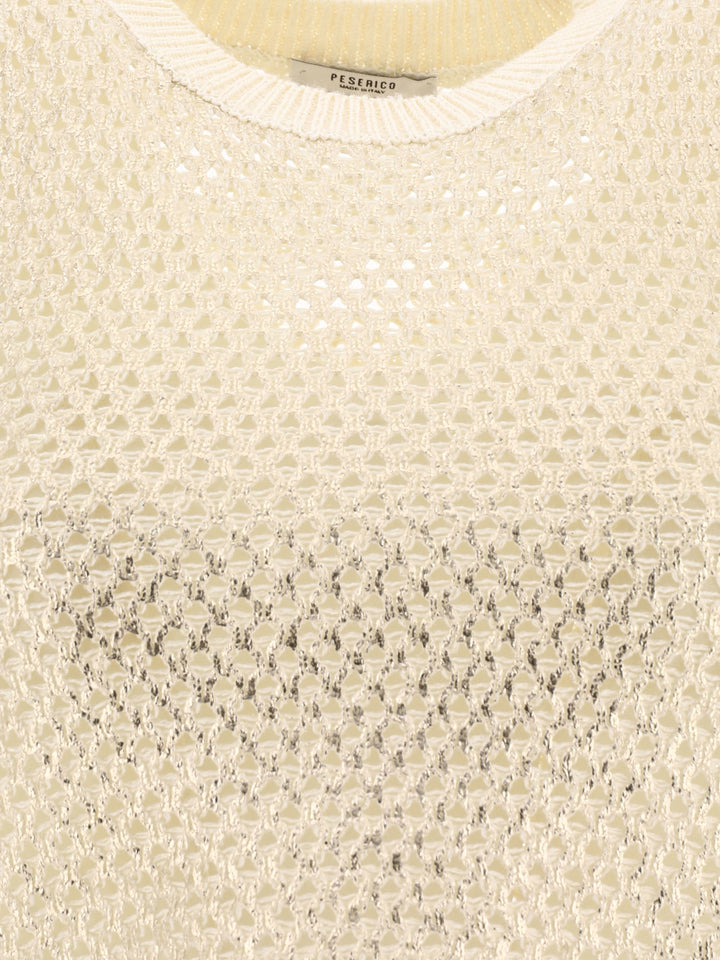 Lamé Openwork Top Tops Beige