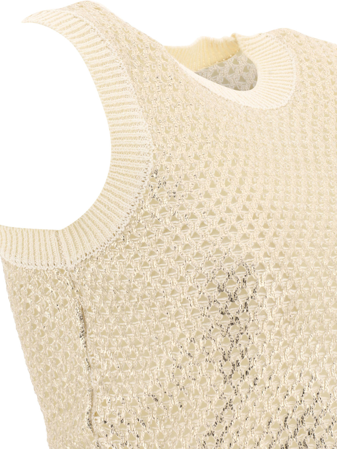 Lamé Openwork Top Tops Beige