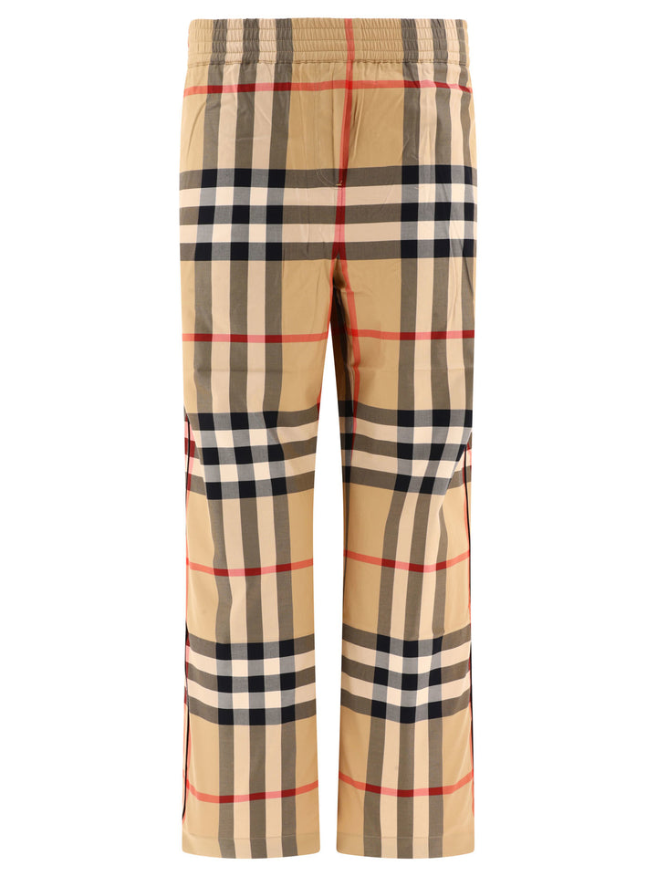 Check Cotton Twill Trousers Beige