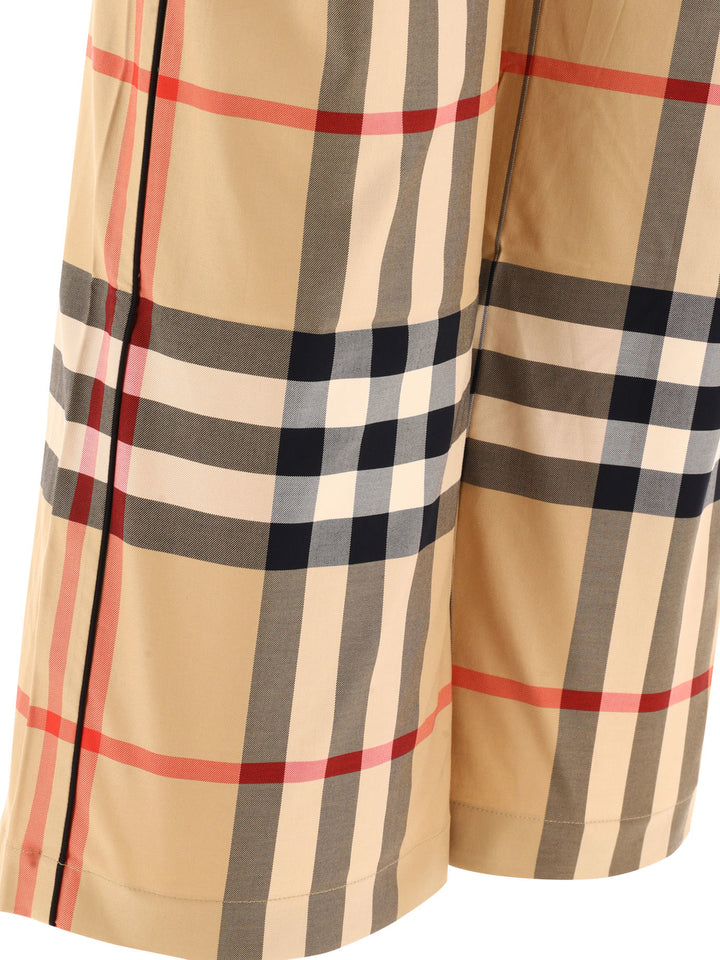 Check Cotton Twill Trousers Beige